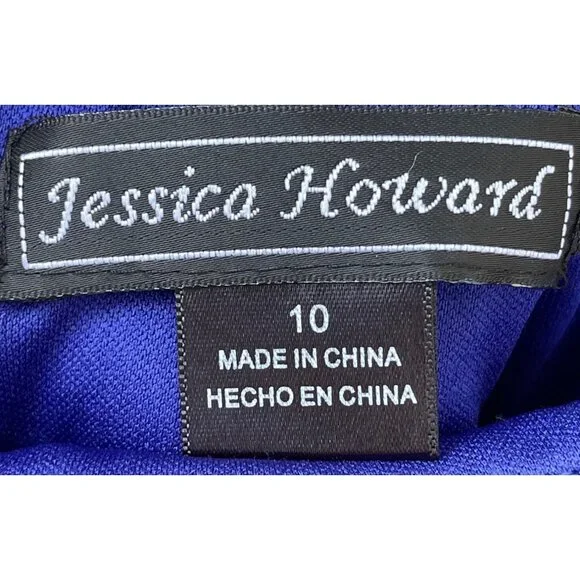 Jessica Howard Royal Blue Tiered Cocktail Dress Size 10 w/ Brooch Embellishment - Picture 7 of 8